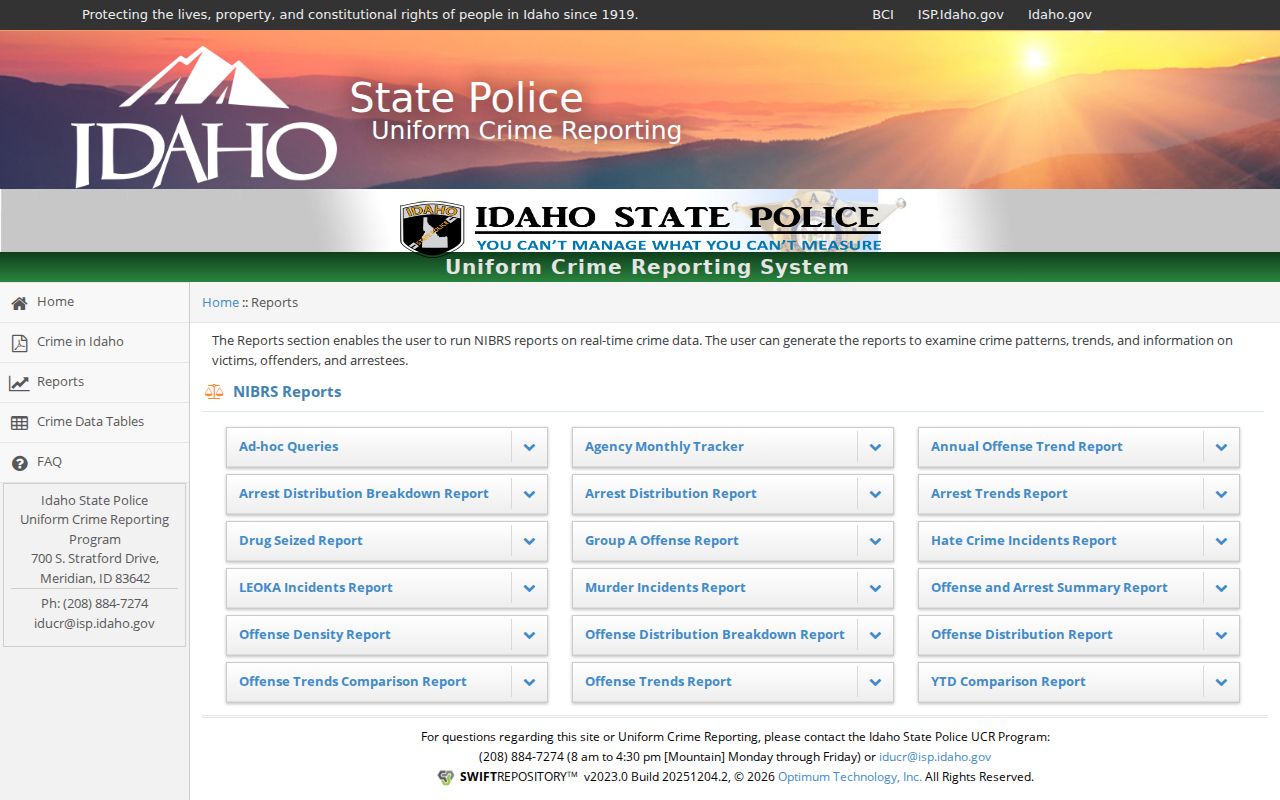 Idaho arrest records in the Crime in Idaho report center