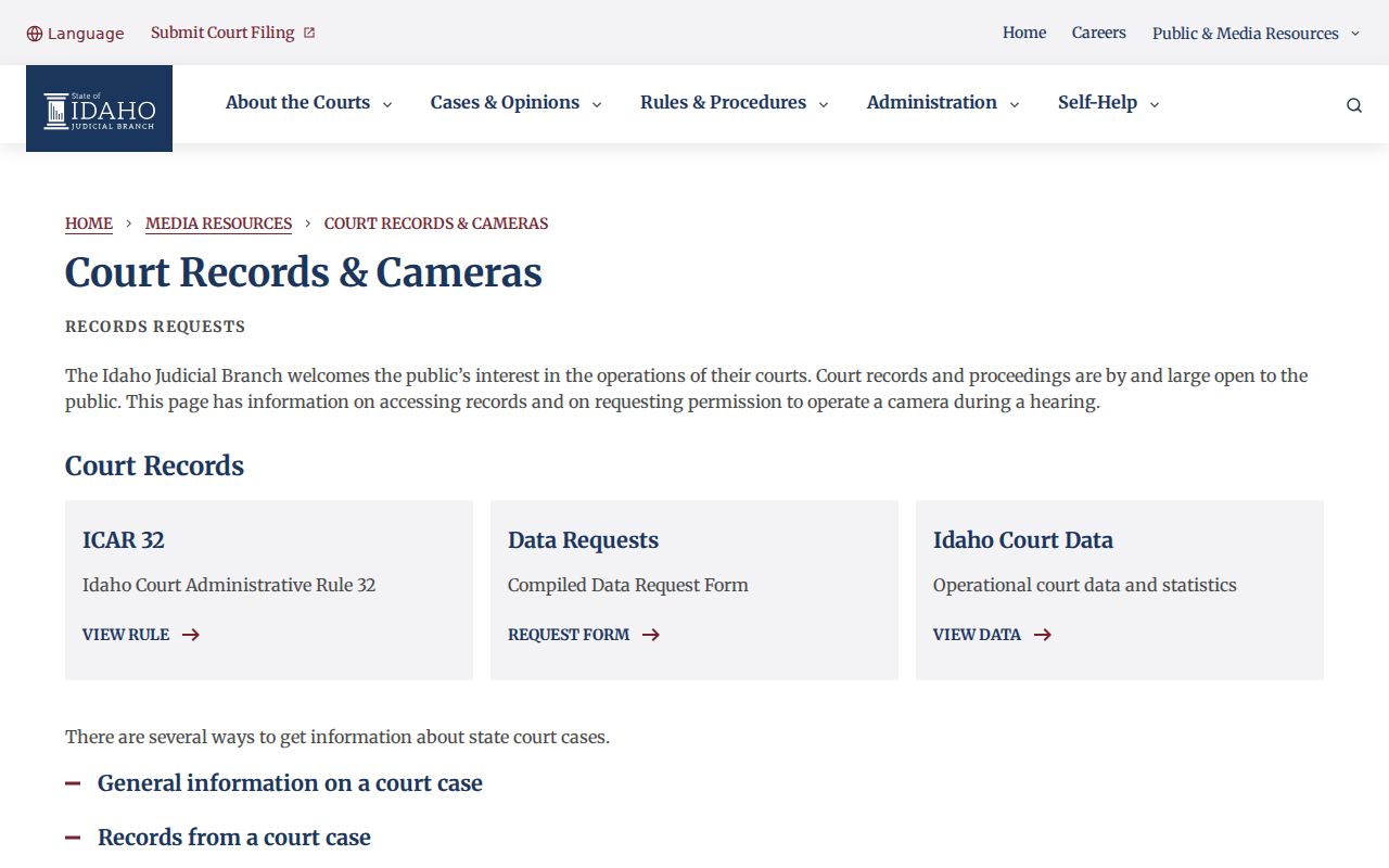 Idaho court record access through portal kiosk and clerk