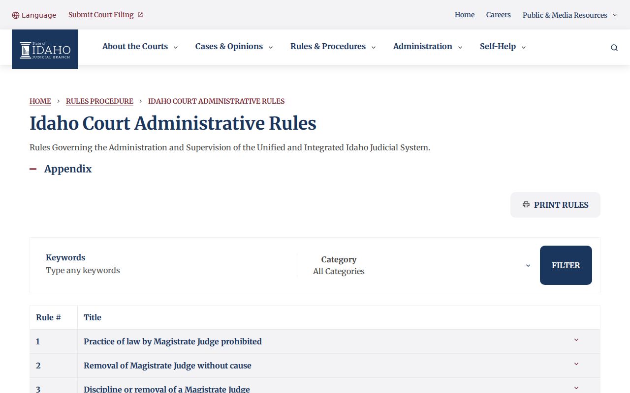 Idaho court case access rules under ICAR 32