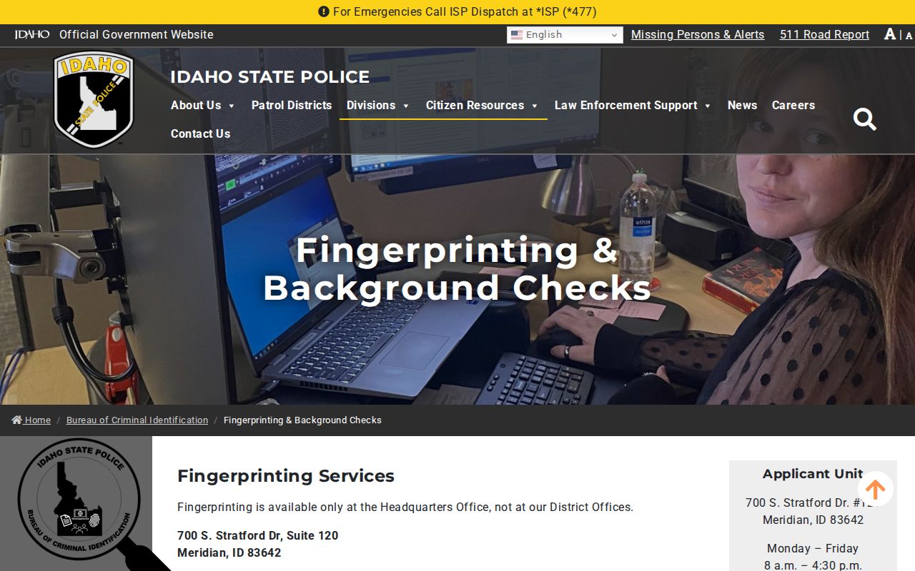 Idaho State Police BCI criminal history check products