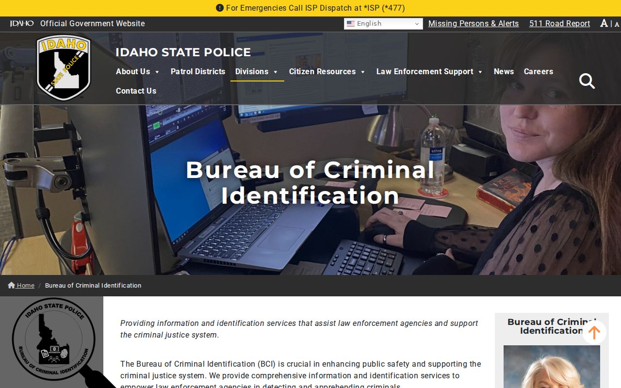 Idaho State Police BCI criminal history agency