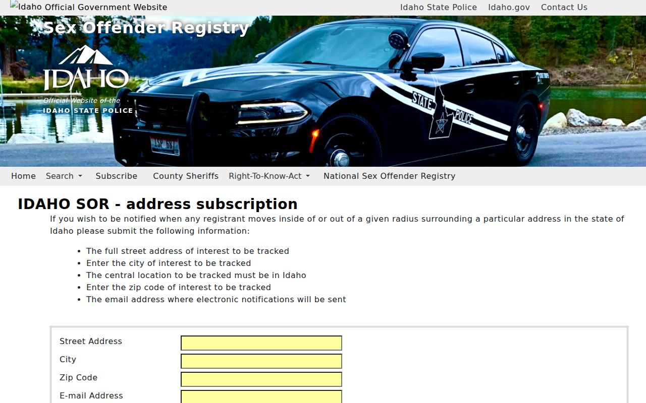 Idaho sex offender address alert subscription