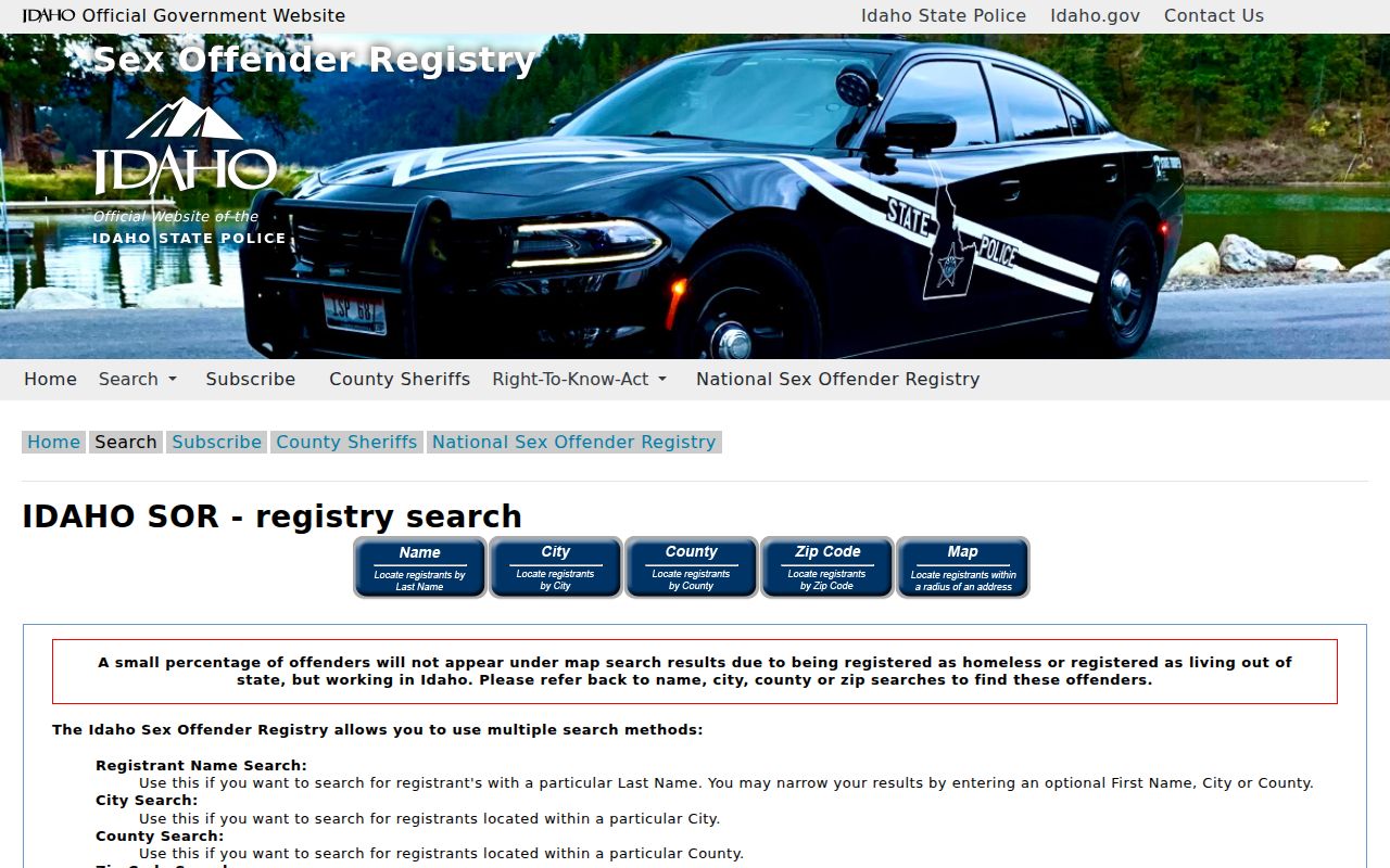 Idaho sex offender lookup search methods