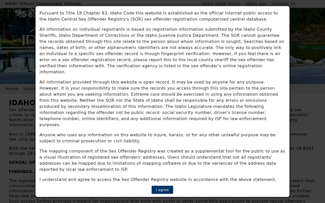 Idaho sex offender registry access agreement