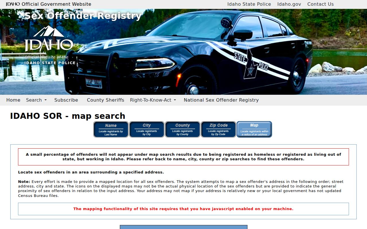 Idaho sex offender registry map lookup